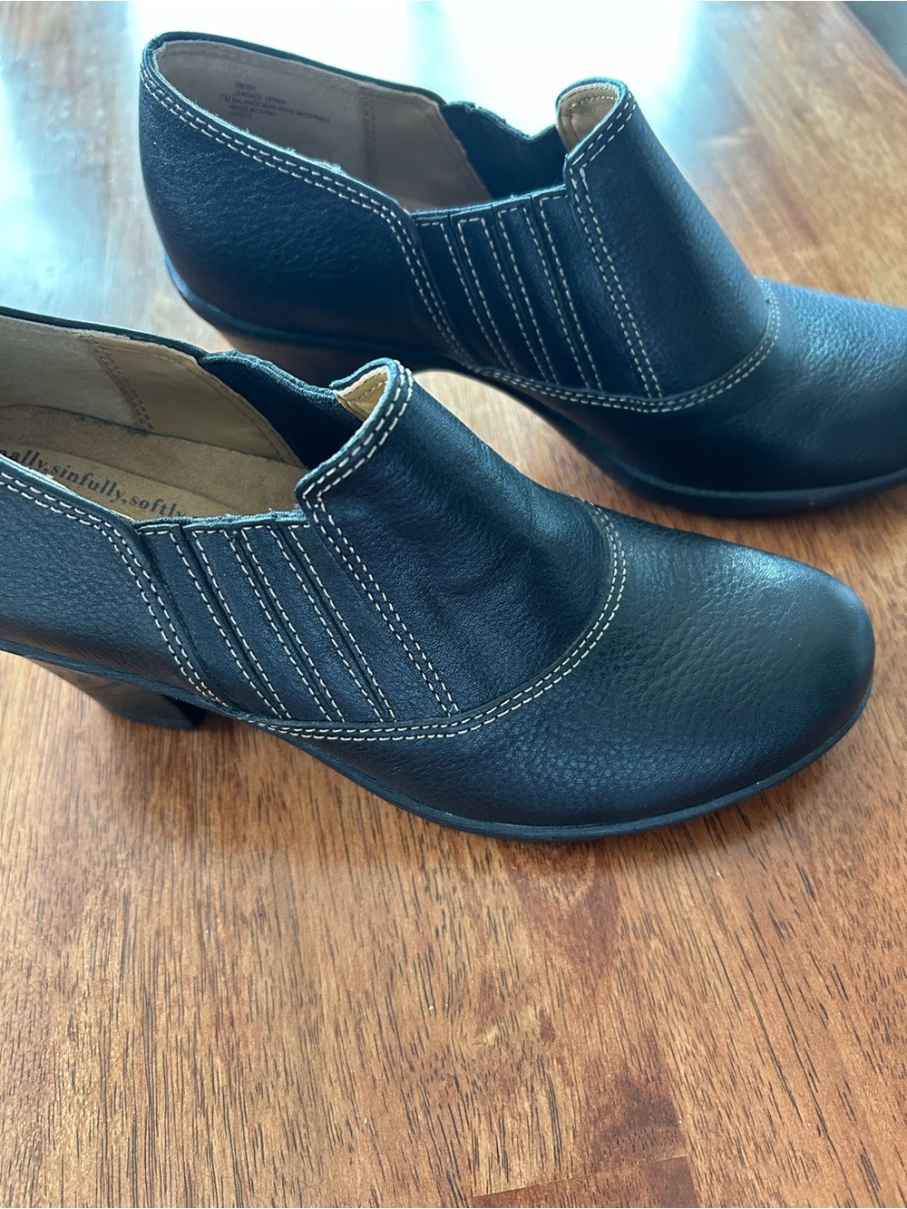 Softspots Black Slip-On Low Heel Booties with Contrast Stitching